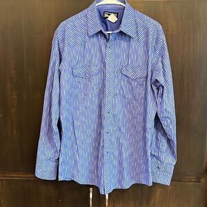 Wrangler Blue White Long Sleeve Pearl Snap Shirt Large